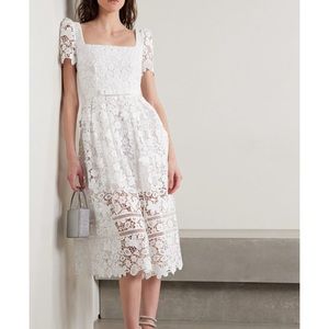 Self portrait: grosgrain-trimmed guipure lace midi dress